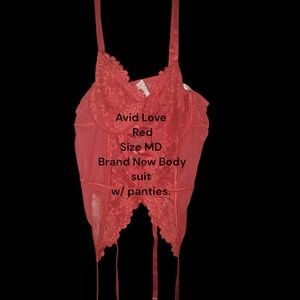 Red Chemise with Plunging Neckline and Text Design